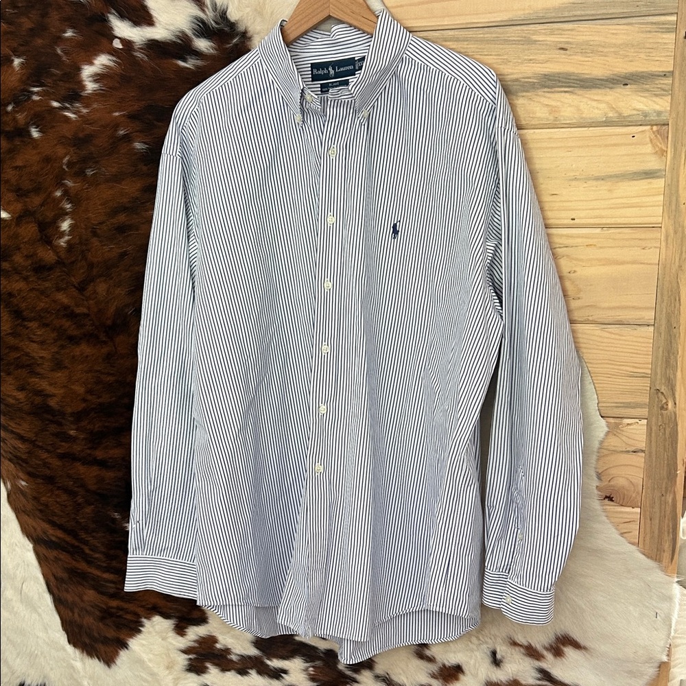 Polo by Ralph Lauren Blake Men's Pinstripe Shirt - Blue and White Size XXL